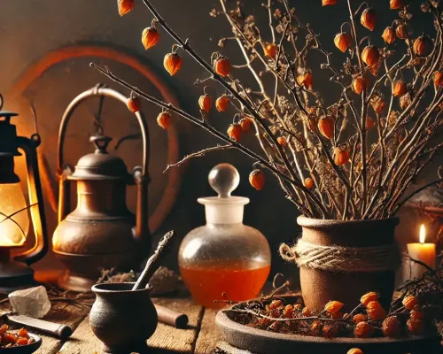 Dall e 2025 03 14 09 57 44 une image realiste representant des branches d aubepine sechees pretes pour la preparation d une tisane les branches sont delicatement placees dans u