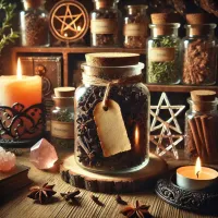 Dall e 2025 03 21 10 42 29 a mystical and realistic photograph of dried cloves syzygium aromaticum stored in a transparent glass jar displayed in an enchanting herbalist sett