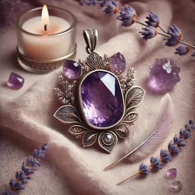 Dall e 2025 04 21 09 46 12 a highly realistic and mystical square format image of a jewelry piece featuring an amethyst gemstone in the style of a spiritual boutique the ameth